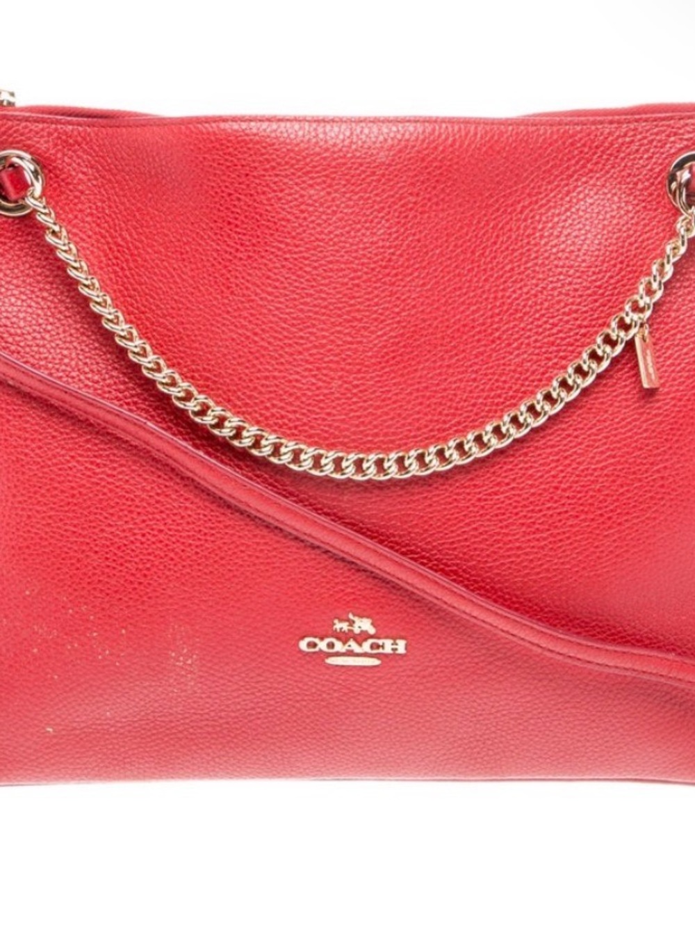 Coach Red Pebbled Leather Shoulder Bag with Gold Chain Strap - Picture 6 of 11
